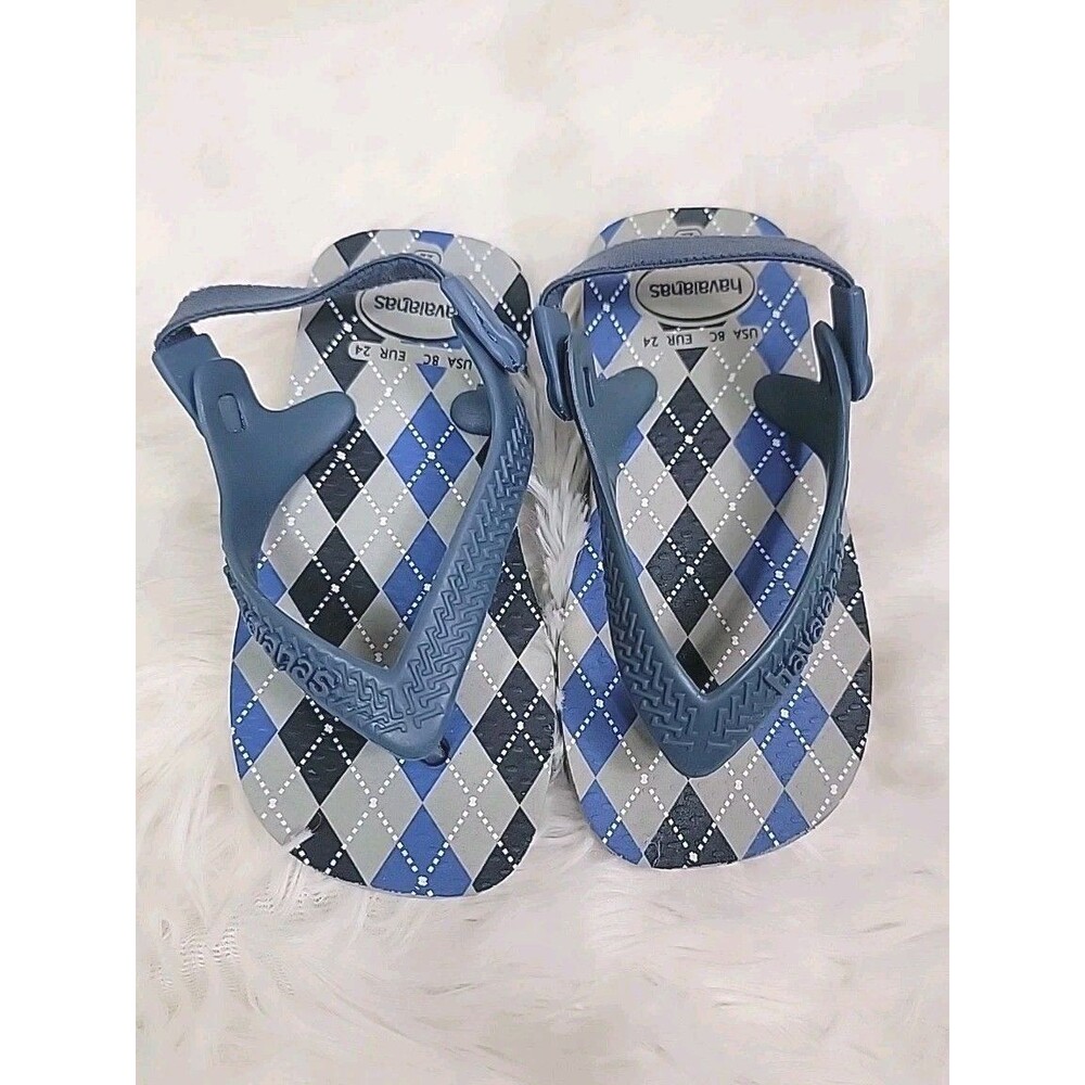 Havianas Flip Flops Thong Sandals Infant Boys Size 8C Navy & Gray Ankle Strap